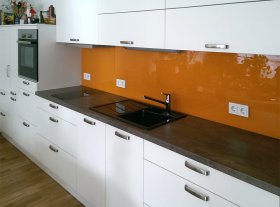 Glasfliesenspiegel : Küchenrückwand mit Einzelmotiv und lackierter Rückseite