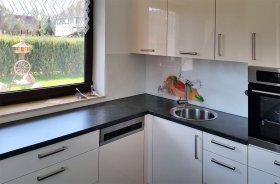 Glasspiegel : Küchenrückwand mit Einzelmotiv und lackierter Rückseite